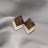 Atmospheric Rhombus Contrasting Black Diamond-Encrusted Square Stud Earrings, Retro Hong Kong Style Fashionable And Simple Personalized Earrings