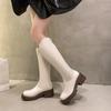 Fashion Fashion Platform Leather Knight Boots for Women Autumn Winter Soft-soled Women's Shoes Designer Increase Knee-high Boots Female