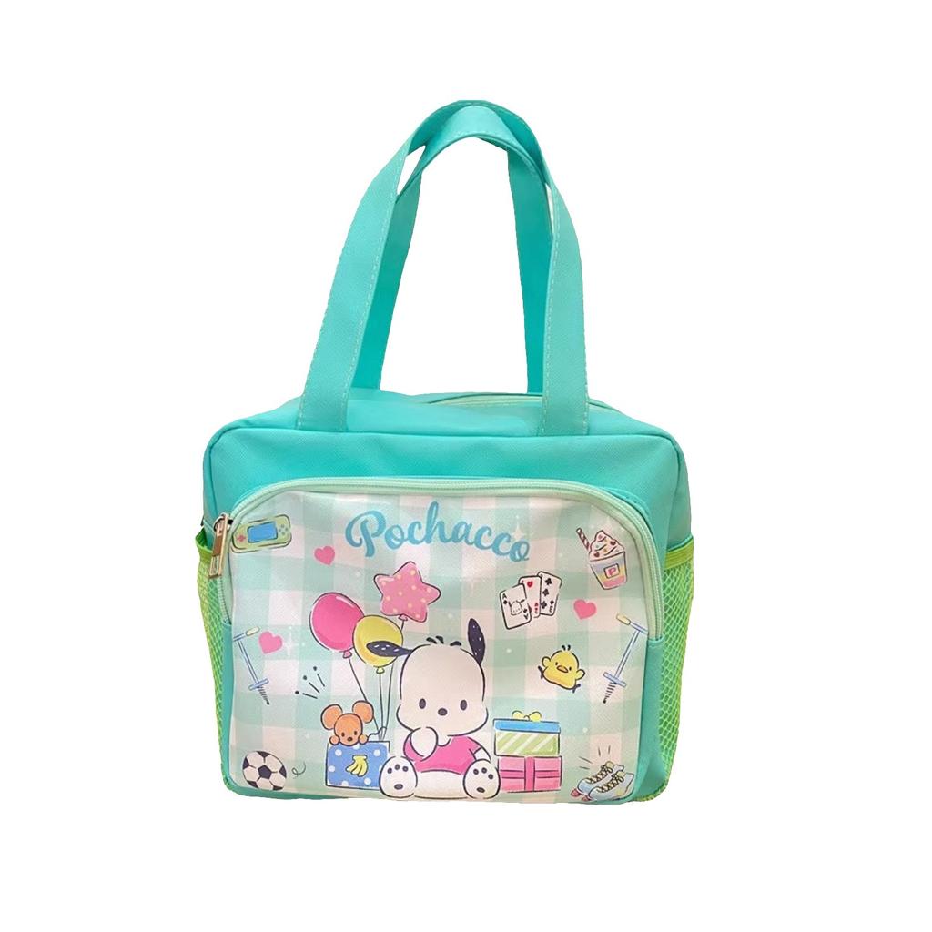 Cute Cartoon Worker PU Waterproof Lunch Box Bag With Rice Bag, Bento Bag, Handbag With Multiple Pockets, Mesh Zipper, Mommy Bag