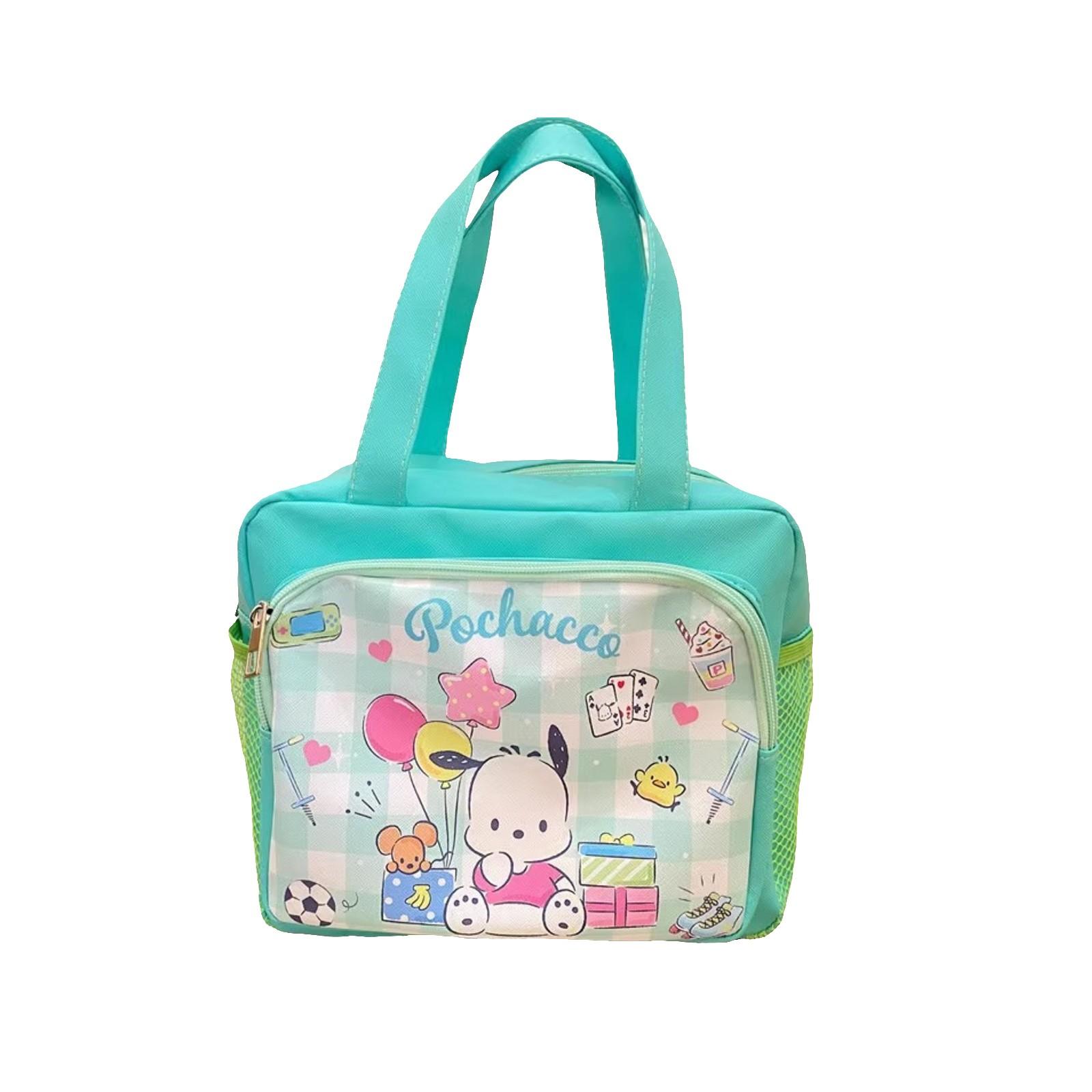 

Милая мультяшная сумка-ланчбокс из водонепроницаемой ПУ, с сумкой для риса, сумкой для бенто, сумочкой с несколькими карманами, сетчатой молнией, сумка для мамы One Size циан