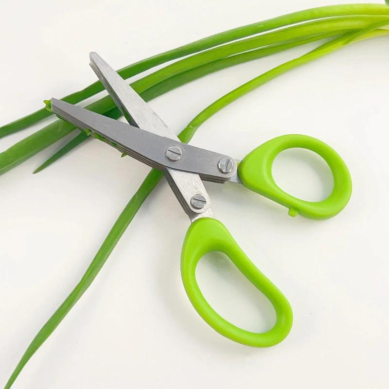Multi-functional 3/5Layers Kitchen Scissors Stainless Steel Pepper Shredded Chopped Scallion Cutter Herb Spices Cooking Tool