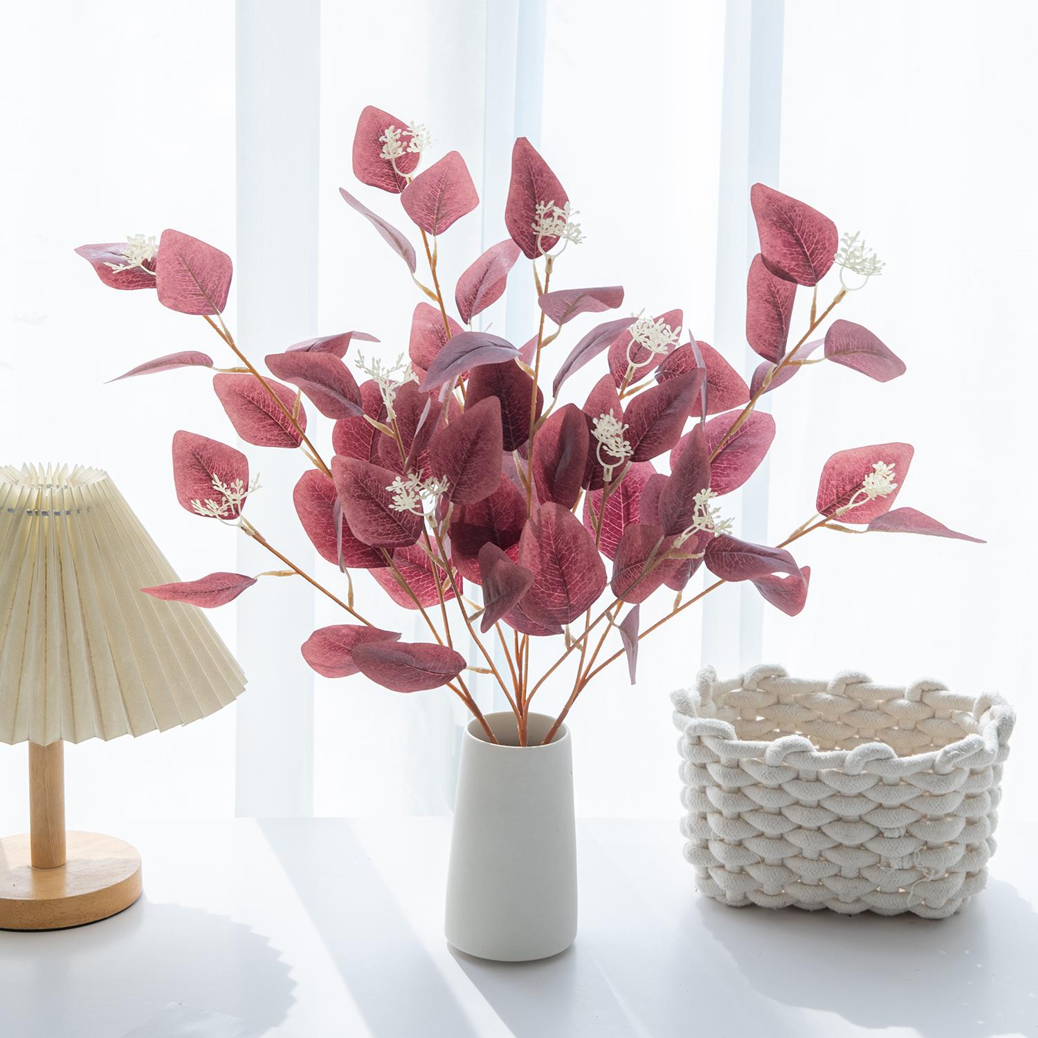 

Искусственные растения Искусственные листья Трехзубчатый эвкалипт Бонсай Домашние украшения Уличный обеденный стол Декор для офиса Реквизит для съемки 1pc красный