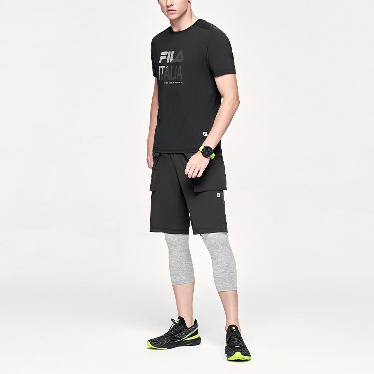 FILA Athletics Logo Print Pullover Round Neck Short Sleeve T-Shirt Men tops Deep-Black A11M121106F-BK