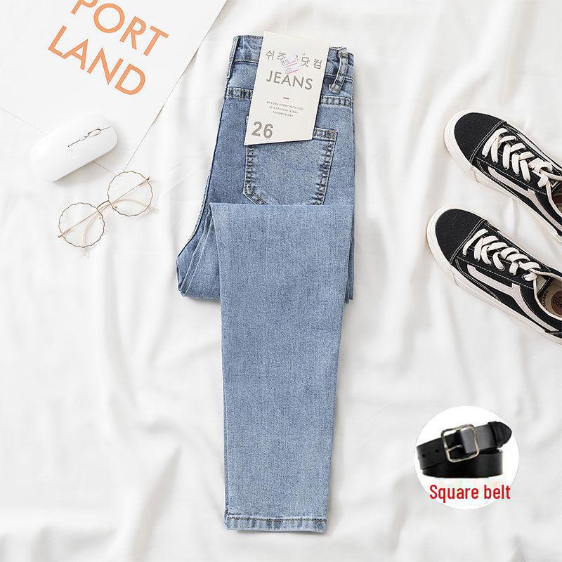 Women's Black Grey Slim Fit Nine-Point Skinny Jeans