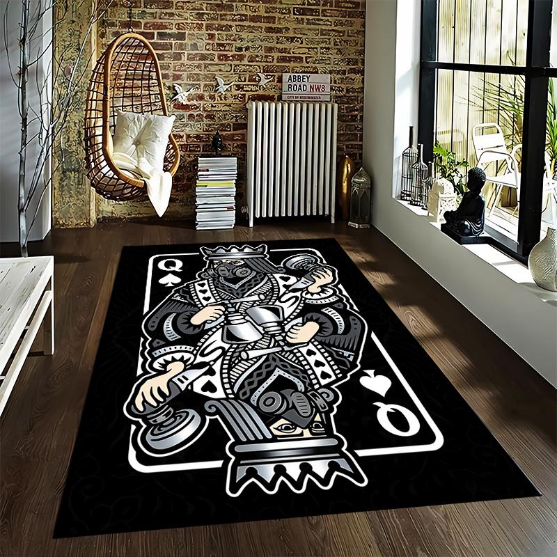 Playing Card Style Queen Design Carpet - Black White Graphic Rug Suitable for Use As an Anti-slip for Living Room Bedroom Sofas
