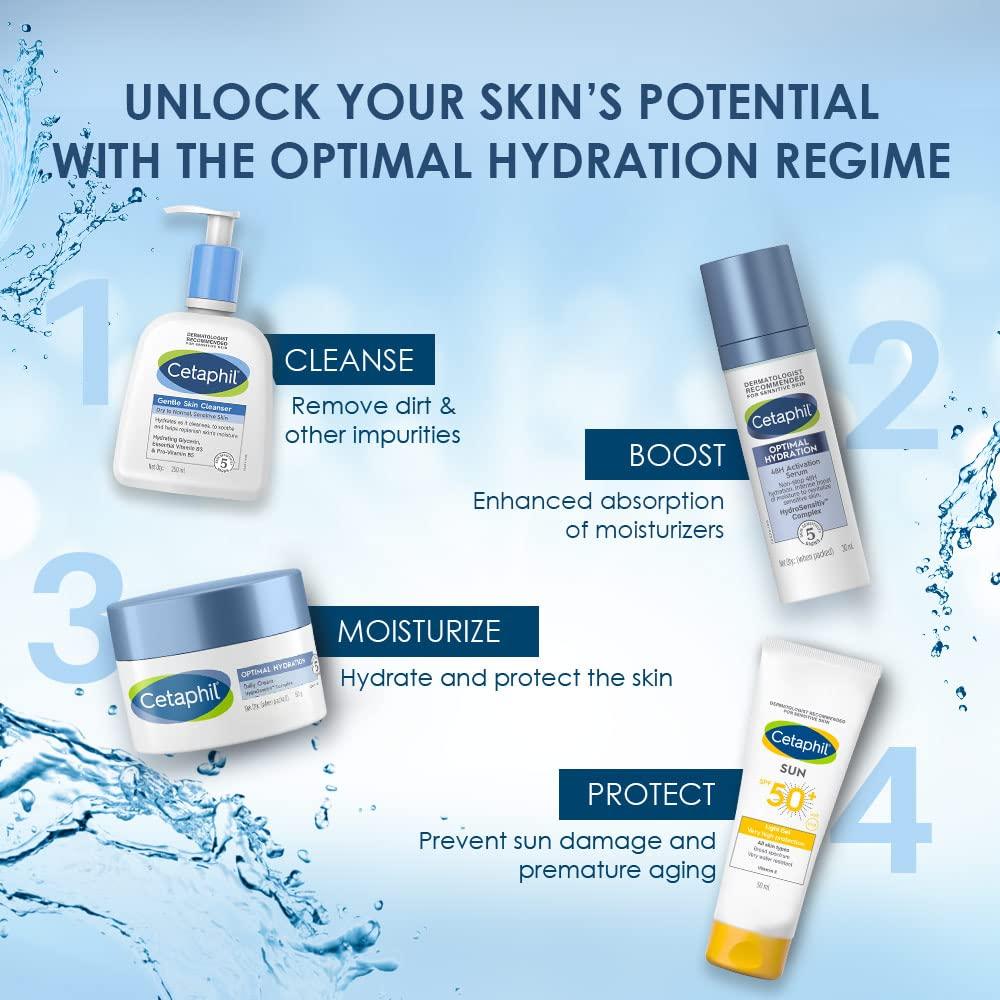 Cetaphil Optimal Hydration Daily Cream 50g Lightweight Moisturizer Fast Absorbing for Dry Sensitive Skin