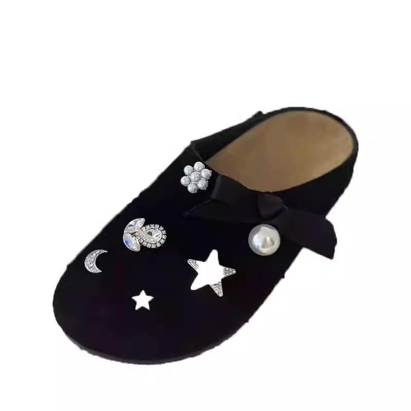 Star Rhinestone Bow Thick-bottomed Bag Head Half Slippers Autumn and Winter New Fashionable Versatile Height Increase