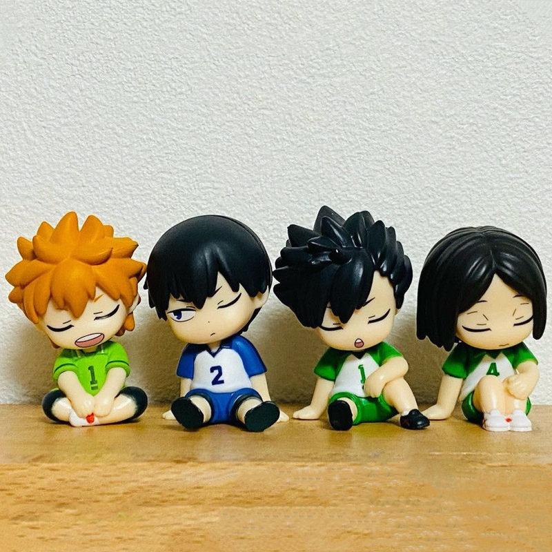 4pcsset Anime Mini Haikyuu Hinata Shoyo Sitting Pose Action Figures Desktop Decoration Statue Collectible Toys Surprise Gifts
