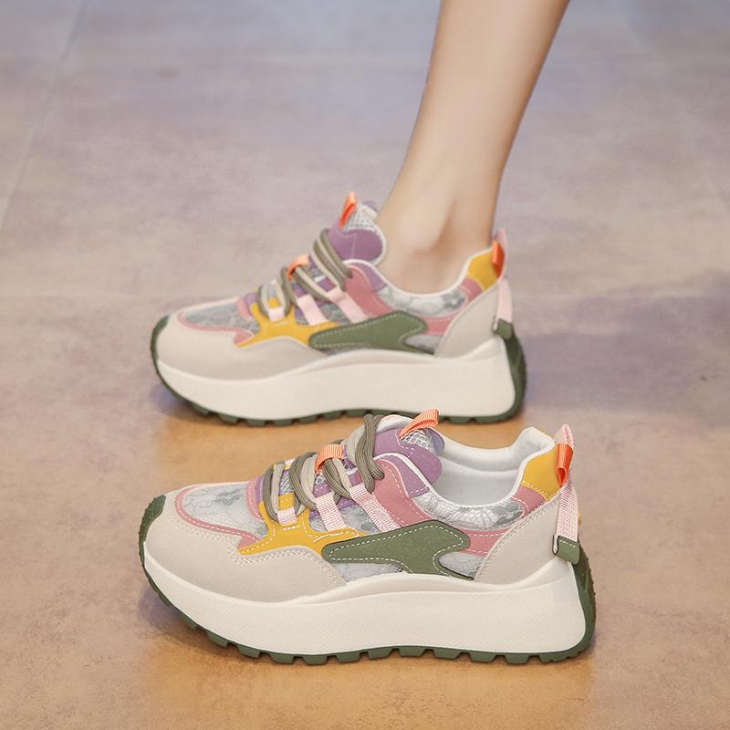 CRLAYDK Summer 2025 Women's Tennis Platform Walking Shoes Breathable Casual Sneakers Comfort Lace-up Sports Stylish Trainers