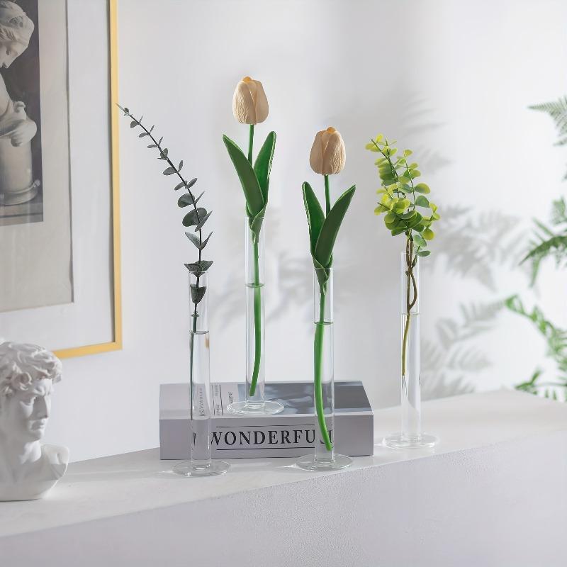 4 Pcs Slim Straight Glass Vases Modern Clear Tall Cylindrical Vases for Fresh & Artificial Flowers Arrangement Nordic Home Decor