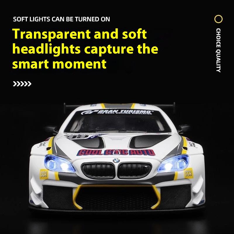 1:24 BMW M6 GT3 Super Sports Racing Alloy Metal Car Model Sound Light Choice Cool Chic Auto Collecting Hobby Gift With Boyfriend