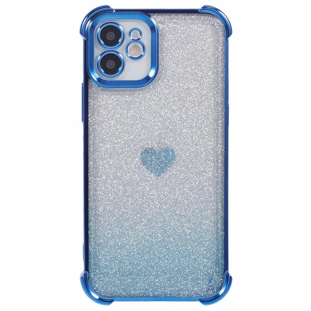 For iPhone 11 Drop Protection Cell Phone Case Heart Pattern TPU Glittery Powder Phone Cover