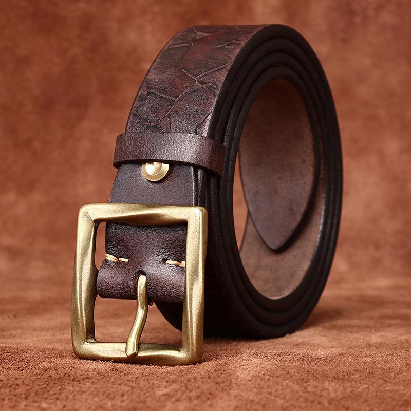 Belt Men's Retro Fashion Personality Niche Ice Crack Leather First Layer Cowhide Youth Jeans Belt