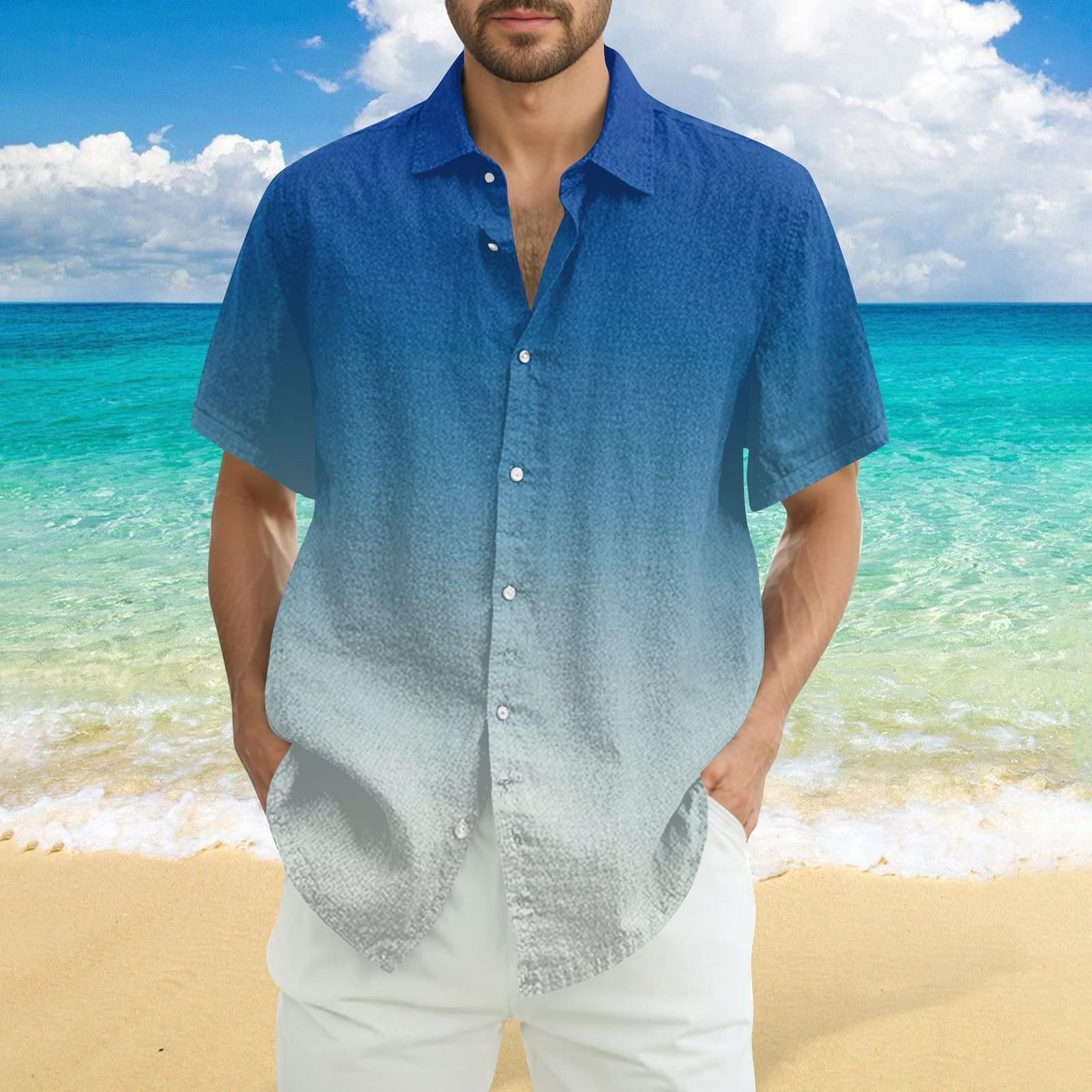 

Men s Fashion Casual Loose Hawaiian Print Short-sleeved Shirt XXXL синій