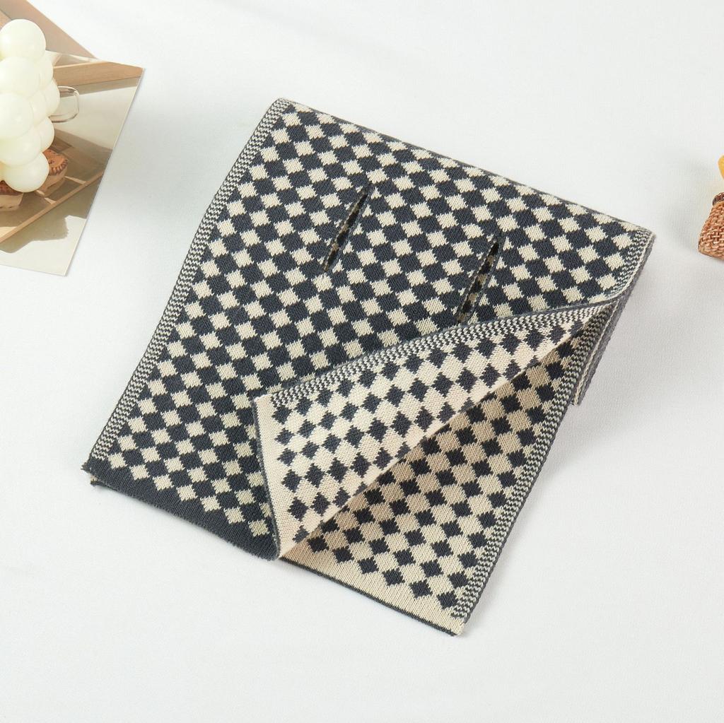 Autumn Winter Neck Scarf Solid Houndstooth Wrap Casual Warm Knit Cross Scarf Short Neck Warmer Men
