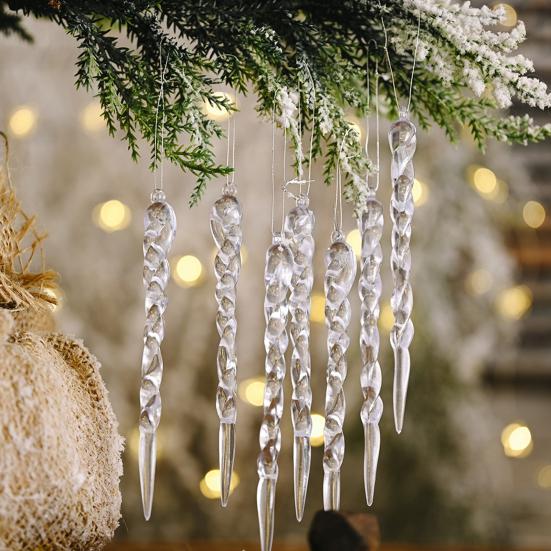 12 Pcs Acrylic Icicles Christmas Ornaments Clear Crystal Icicle Christmas Tree Hanging Decorations for Xmas