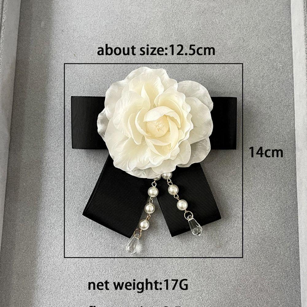 Black Rhinestone Memorial Black Bow Brooch Camellia Vintage Pin  For Funerals and Mourning