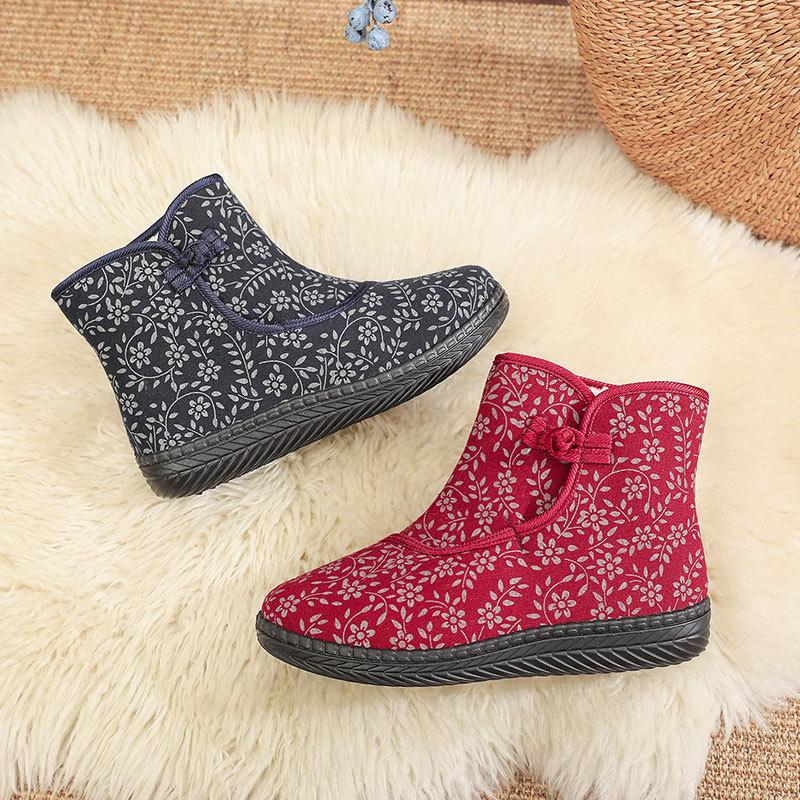 New Winter Cloth Shoes Women's Cotton Slippers High-top Velvet Printed Cotton Shoes