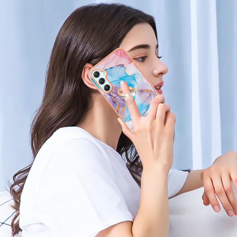 For Samsung Galaxy A25 5G (Global) (161.0 x 76.5 x 8.3mm) TPU Case with Ring Kickstand IMD Marble Pattern TPU Back Cover