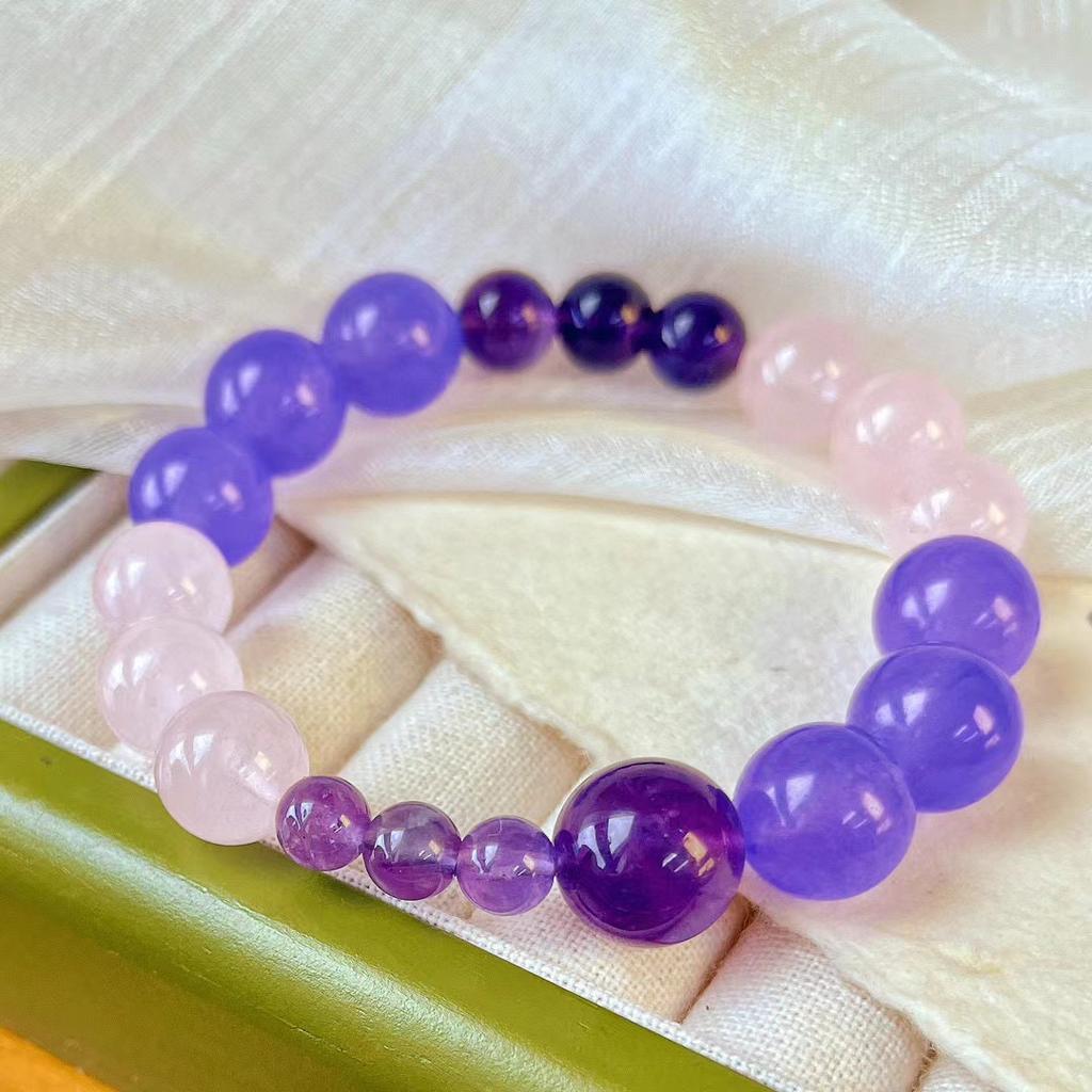 Vintage Powder Crystal Natural Amethyst Quartzite Jade Bracelet Atmosphere Beaded Bracelet