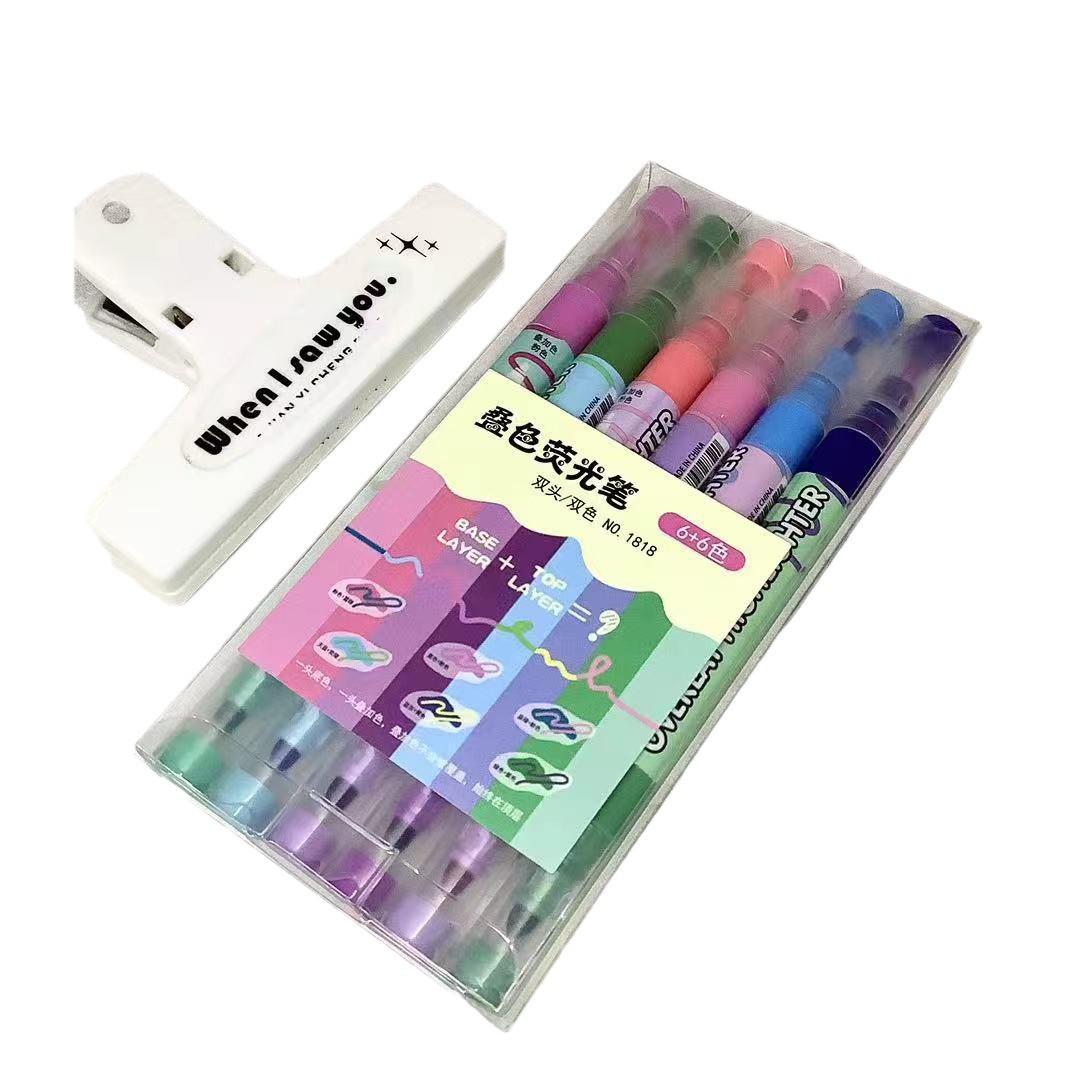 Colorful Dual-Tip Fluorescent Markers – Aesthetic Student Highlighters, Classroom and Planner Set Double-headed, Dual color