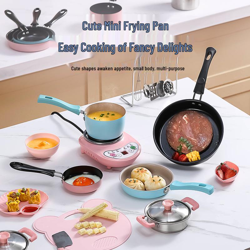 Urocza Mini Patelnia Nieprzywierająca: Wszechstronne Naczynia Kuchenne dla Jedzenia dla Niemowląt i Omletów ze Osłoną Przeciw Pryskaniu.