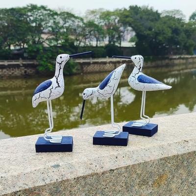 3PCS Wooden Figurine Nautical Decorations Ornaments Coastal Ocean Seagull