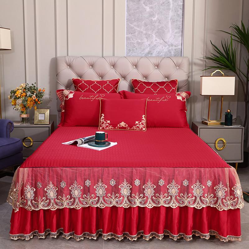 Tencel Modal Embroidered Bed Skirt Protective Cover Bed Skirt Bed Cover Single Non-Slip Mattress Fitted Sheet