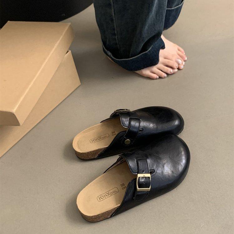 

Thick-soled Boken shoes women s 2025 new French sandals vintage toe toe half slippers flat slack-on casual mules 35