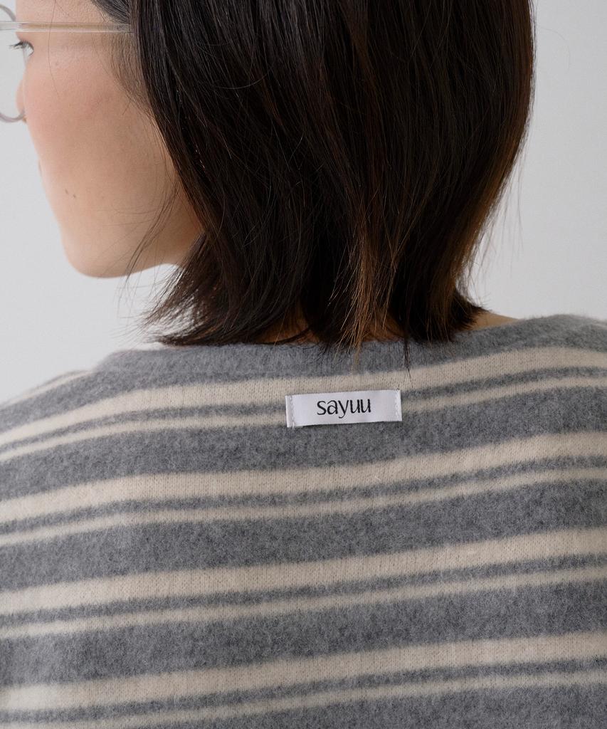 Sayu Striped Brush V-Neck Pullover Gray
