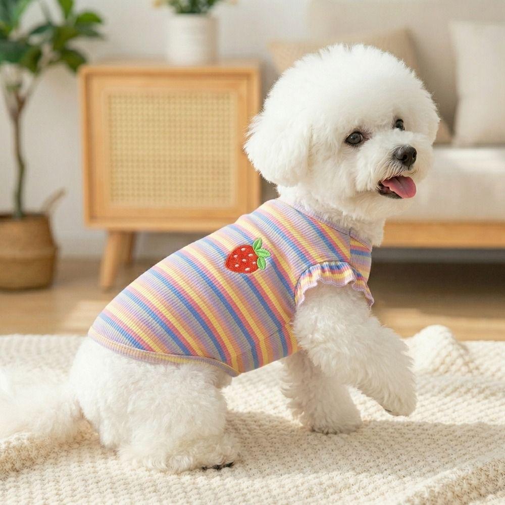 Ruffle Striped Dog Striped Vest Breathable Puppy Skirt Cute Two Legged Puppy Vest  Spring Summer