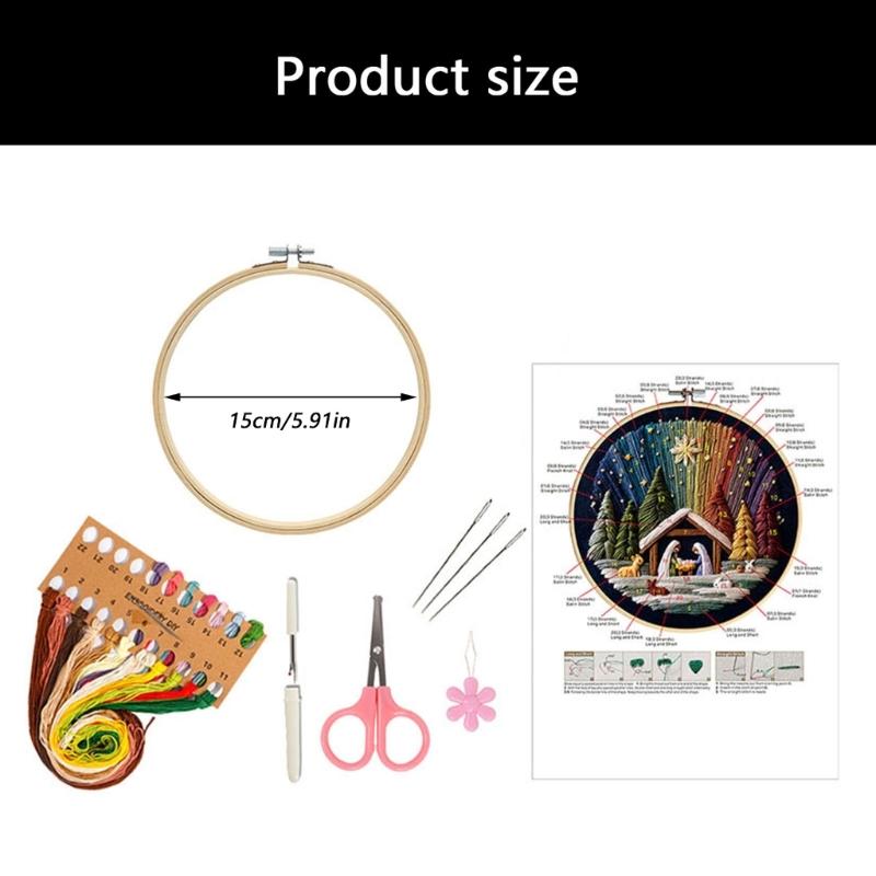 Embroidery Set DIY Craft With Pre Printing Pattern Thread Embroidery Hoop For Beginner Family Crafting Activity