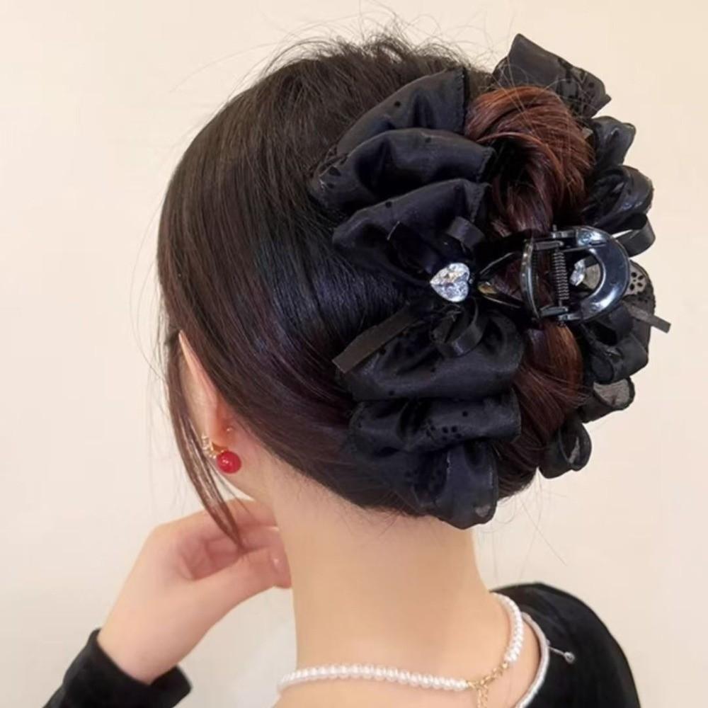 Rhinestone Heart Bubble Grip Clip Embellishment Fluffy Hair Claw Fashion Women's Hair Clip