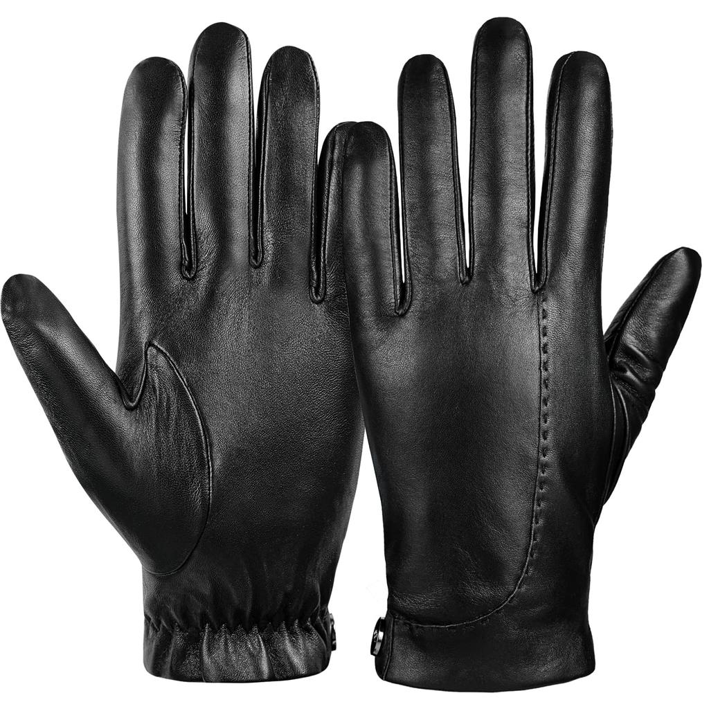 GSG Leather Cold Weather Smartphone Driving 16507 Men's Gloves, Protection, Compatible, Touchscreen, Gentleman's Gloves, Motorcycle, Winter, Black,