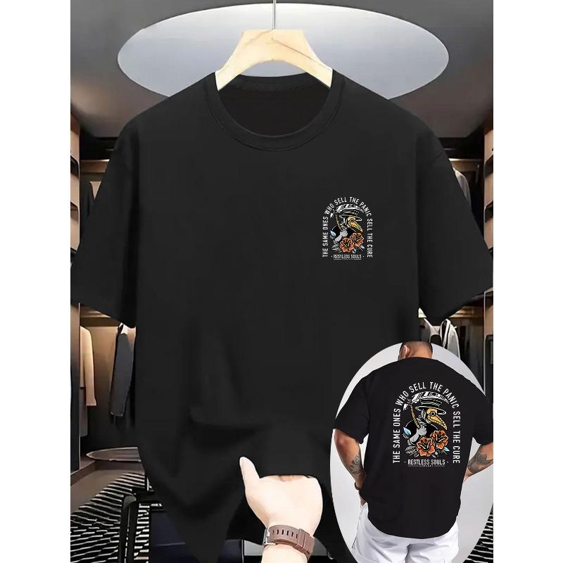 

European sizes New Summer Men S Casual Short-Sleeve T-Shirt with Ribbed Round Neck, Featuring Prints on Both The Front And Back 4XL чорний