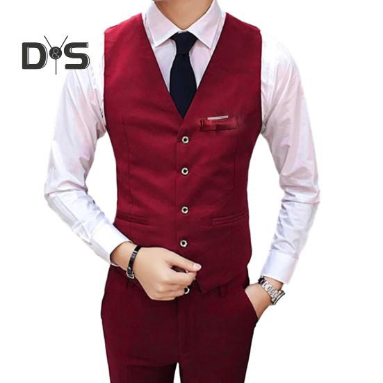 Men Suit Vest Waistcoat V Neck Sleeveless Solid Color Slim Fit Single Breasted Cardigan Formal Business Coat Groom Wedding Coat