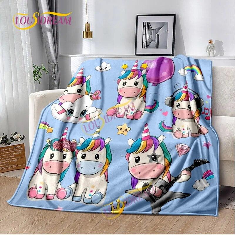 Einhorn-Cartoon, waschbare Decke, Nickerchendecke für Kinder, vier Jahreszeiten, Sofa, Bett, warme Decke, anpassbar, personalisiertes Geschenk.