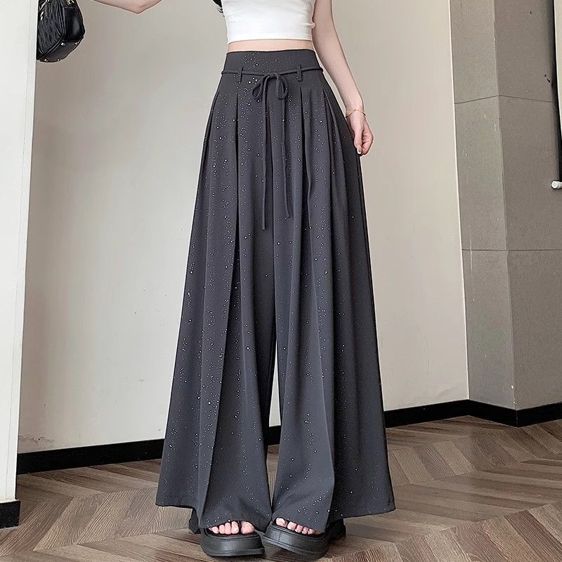 

Костюм с блестками и пайетками, повседневные брюки, женские летние драпированные брюки с высокой талией, узкие, широкие брюки-юбка, длинные брюки 2XL чёрный