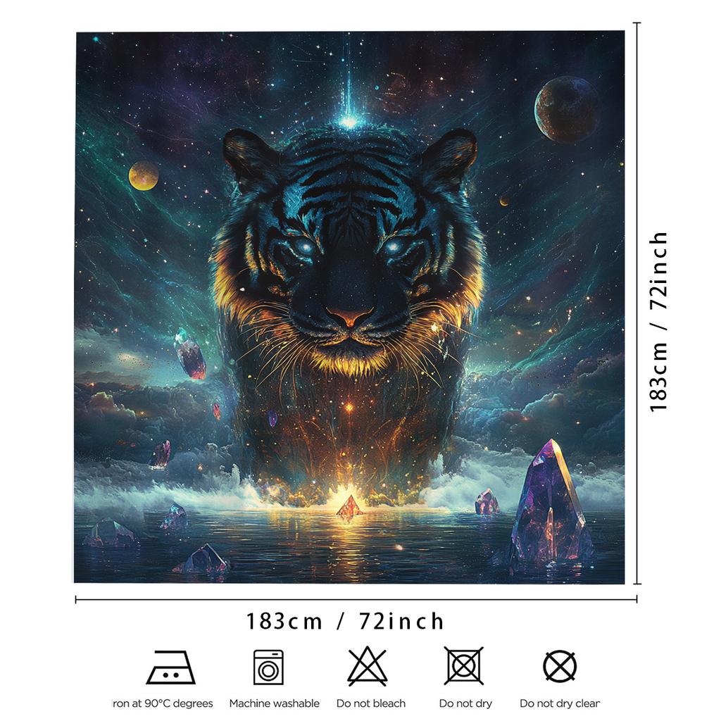 1Pc Exquisite And Fierce Tiger Themed Digital Printed Shower Curtain, Made Of Polyester Fabric With Hooks, Bathroom Accessories,