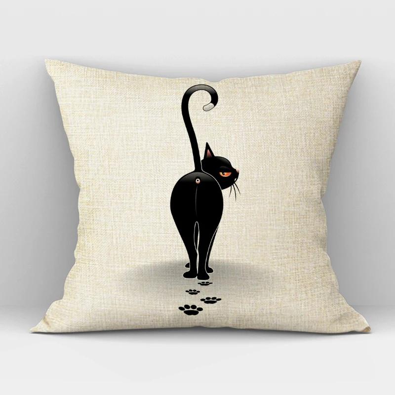 Black White Hand Painting Cat Cushion Cover Nordic Decoration Design Pillow Cover for Home Sofa Decor Cute Throw Pillow Case