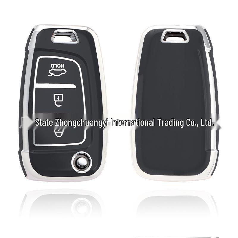 Hyundai Verna & Elantra Key Case with Silver Edge Protective Shell and Keychain