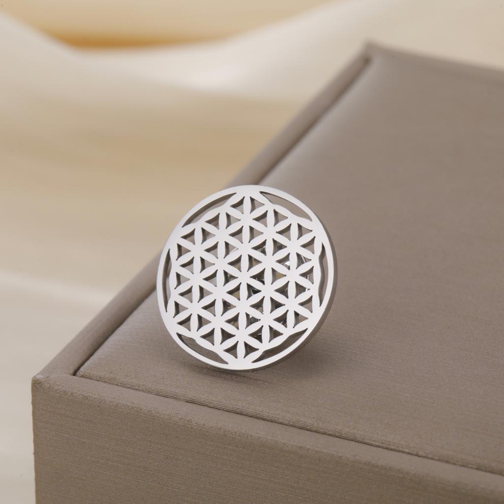 Flower of Life Brooch Pins for Women Men Stainless Steel Geometric Suit Collar Badges Jewelry Wholesale Mother's Day Amulet Gift