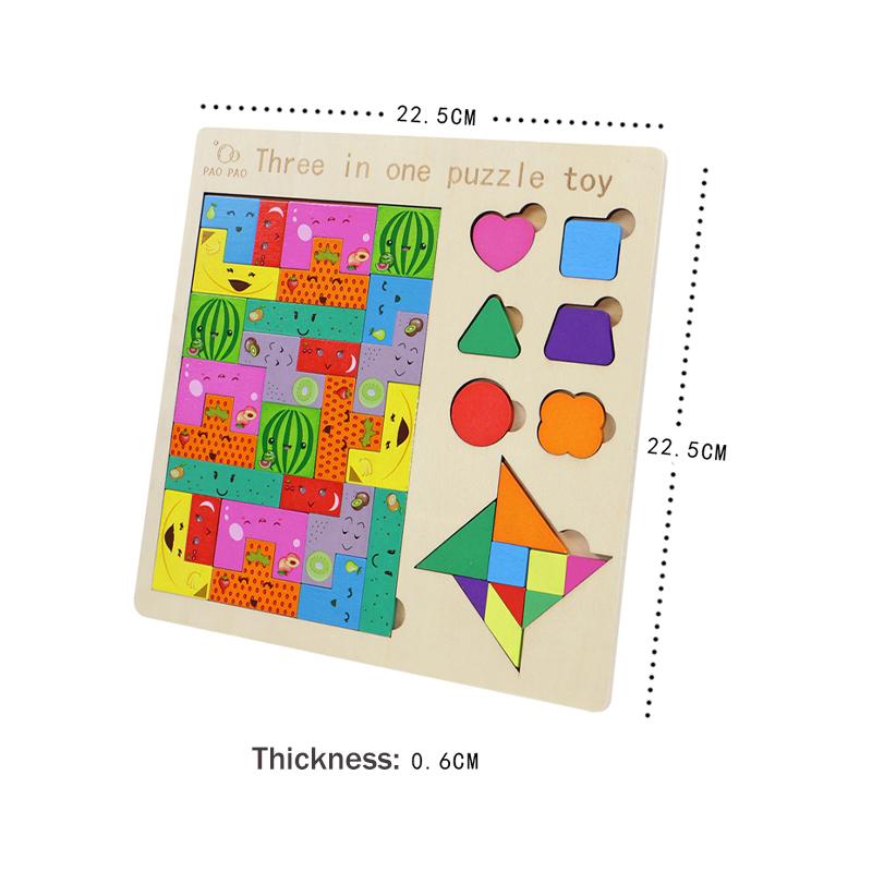 3 In 1 Wooden Puzzle Toy Color Shape Cognition Brain Games for Children Wood Jigsaw Puzzles Toys Tangrams for Children Kids
