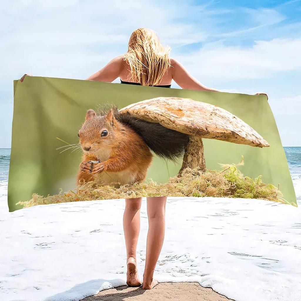 Squirrel Beach Towel Microfiber Quick Dry Sand Free Towel Travel Beach Towels Lightweight Beach Towel Pool Swimming Gym Travel