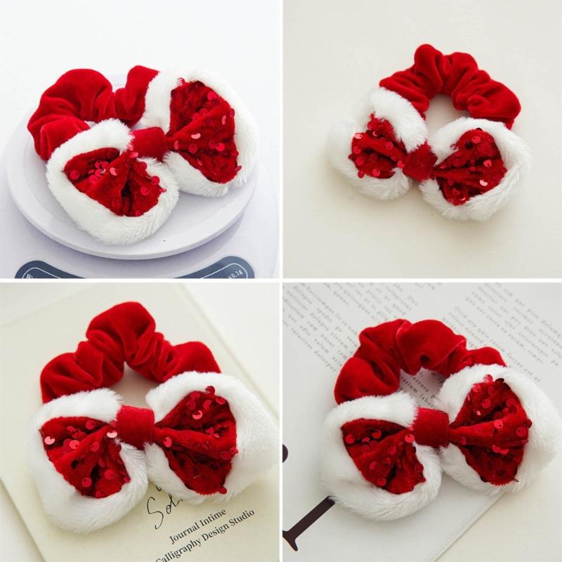Christmas Scrunchies Velvets Bows Festive Hair Accessories Sparkling Sequins Hair Ties Rabbit Ears Shapes Hairbands