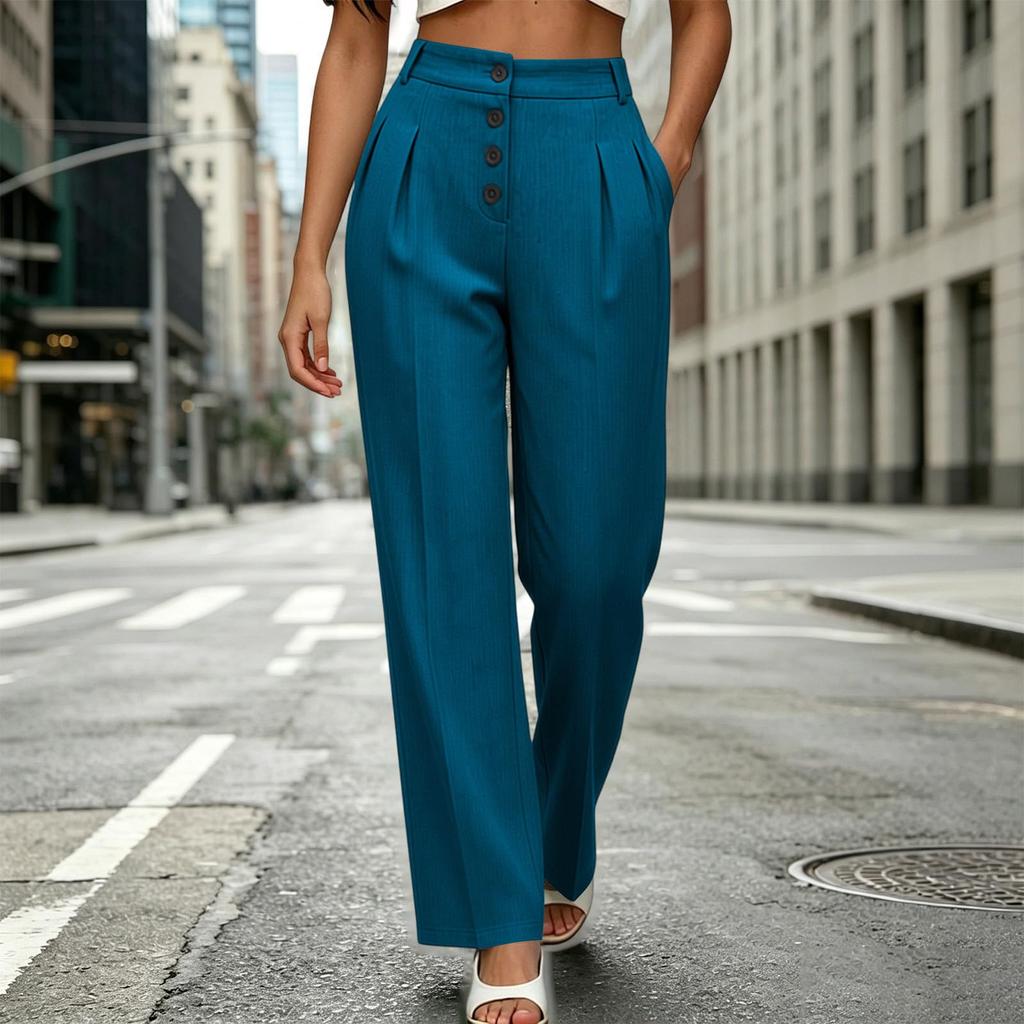 Women's Casual Wide Leg Pants - Color Mid- Loose Fit Trousers for Daily Wear