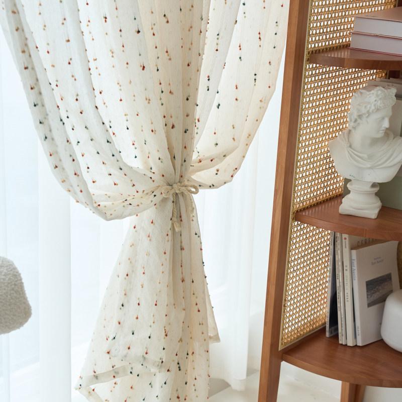 Sugar Bean Gauze Curtain Tulle Sheer Curtain Linen Curtains for Girls Boy Room Finished Window Screens Curtain Room Decoration