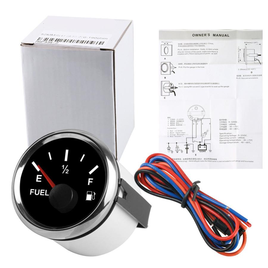 52Mm Waterproof Fuel Level Gauge 0-90 Ohms 9-32Vdc For Car Truck Motorcycle 24V