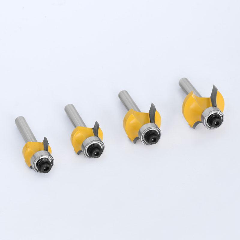 4 Stück 6 mm 1/4 Zoll Schaft R3,17 R4,76 R6,35 R7,96 Eckrundfräser mit Lagerfräser für Holzarbeiten, Wolframkarbid
