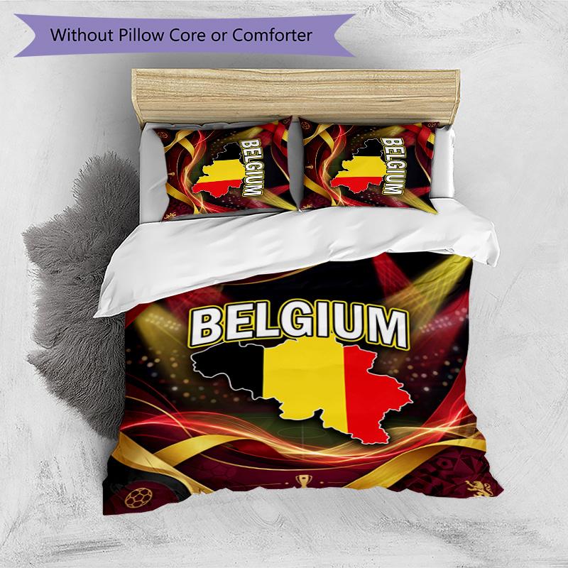Set Biancheria da Letto Stampata Calcio Belgio 3 Pezzi Copriletto Traspirante Accogliente come Regalo per Inaugurazione Casa o Festa